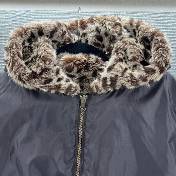 VTG OP Ocean Pacific Faux Fur Animal Print Full Zip Reversible Hooded Jacket XL - Picture 12 of 14